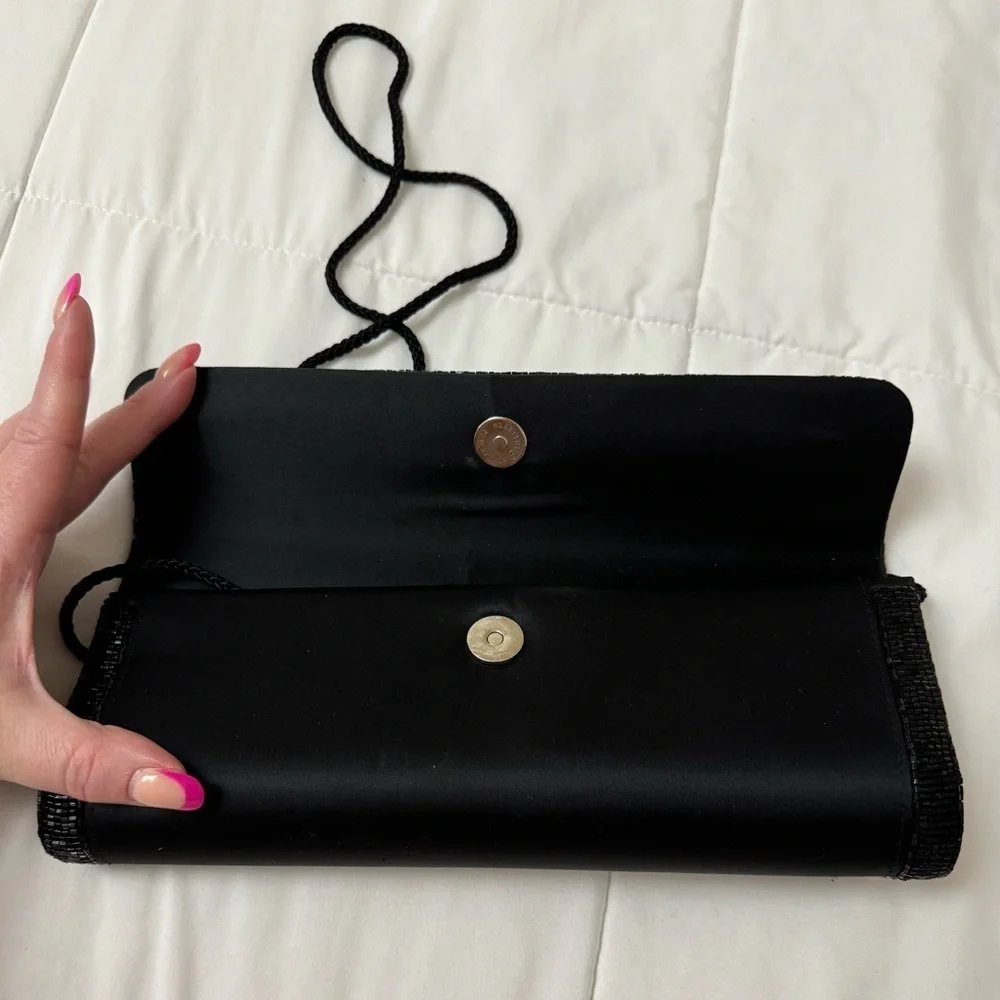 VTG Preston & York Elegant Beaded Satin Black Evening Clutch Shoulder Bag 90’s - Picture 12 of 15
